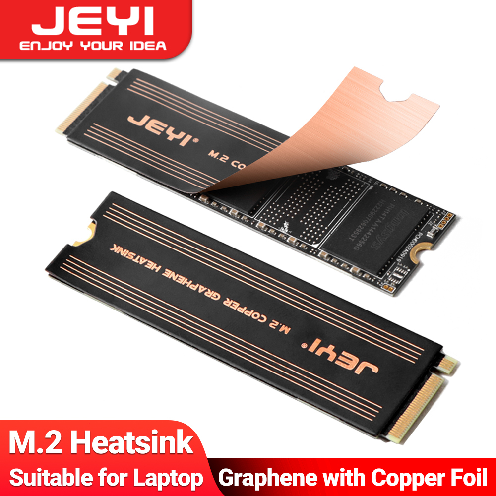 Jeyi 石墨烯 M.2 SSD 散熱器,抗氧化 2 件雙層石墨烯和銅箔設計冷卻器散熱器,適用於筆記本電腦 NVMe N