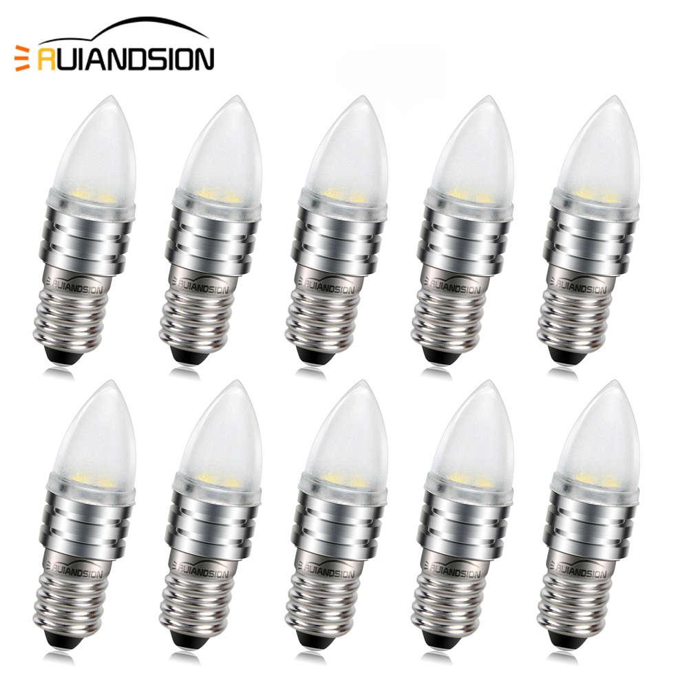 Ruiandsion 10 件 E10 LED 燈泡螺絲底座 AC 6V 9V 12V 白色暖白色替換手電筒手電筒工作燈