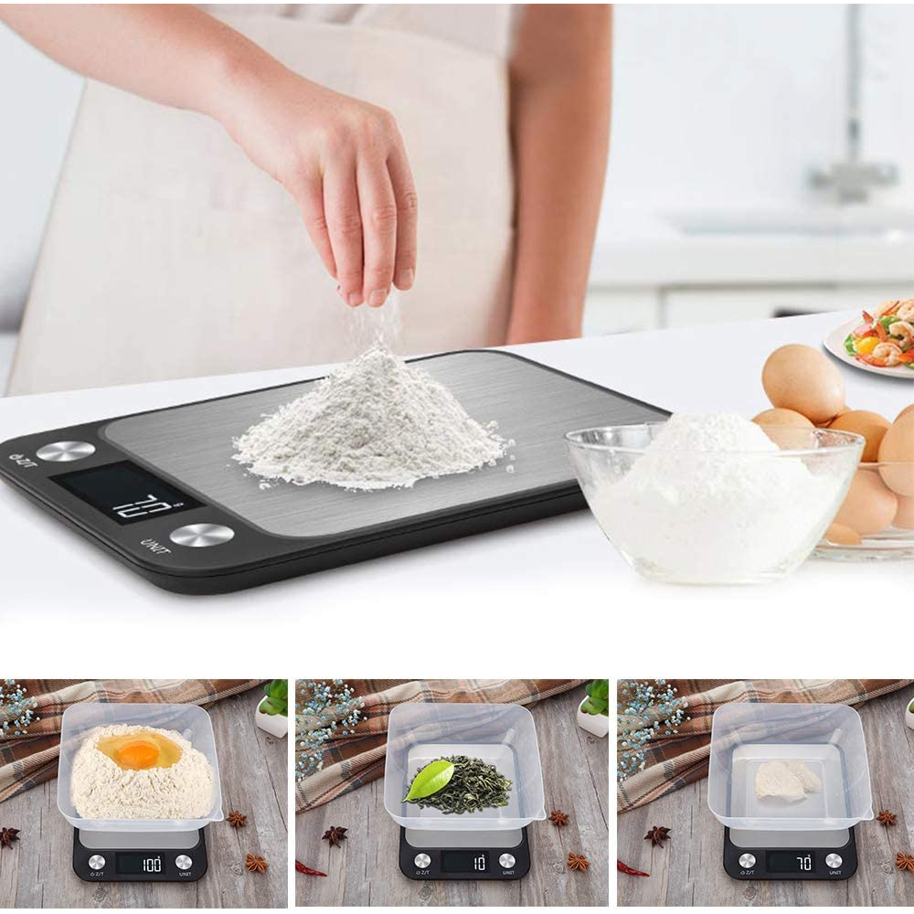 廚房秤 5Kg/1g 稱重食物咖啡天平智能電子數字秤不銹鋼烹飪和烘焙設計