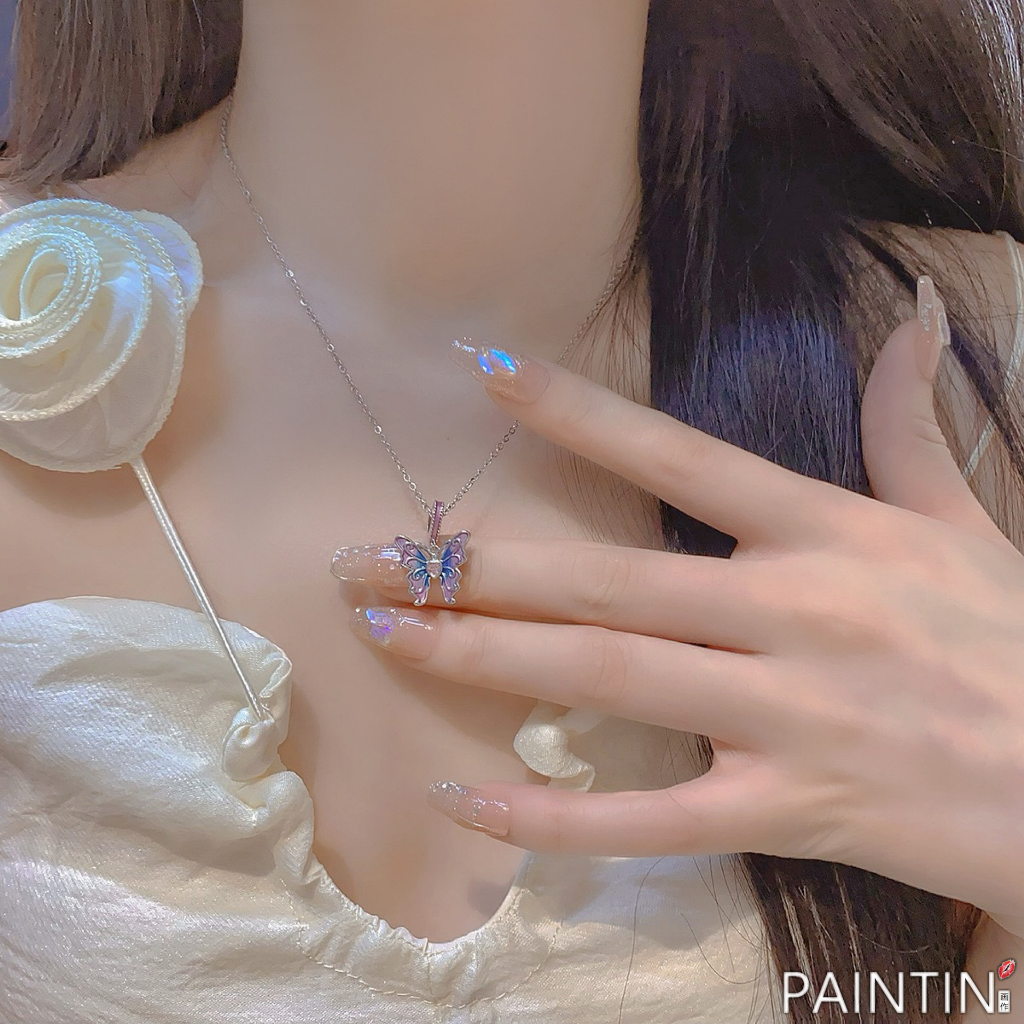 panit’「夢幻芭比」夏日多巴胺彩色蝴蝶項鍊甜美高級設計感小眾鎖骨鏈女