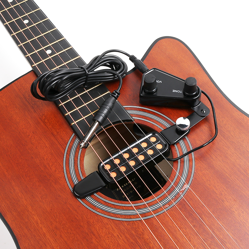 12 孔原聲吉他拾音器 P-011 音孔拾音器磁性換能器帶音量控制器音頻線吉他配件