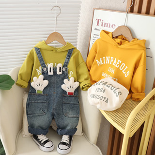 春秋時尚兒童制服純棉幼兒衣服男嬰女孩卡通工作服褲子 2 件/套休閒裝兒童運動服 0-5 歲