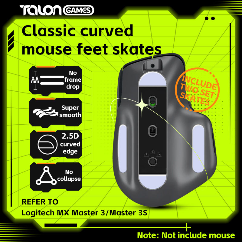 2套TALONGAMES 電競滑鼠腳貼 適用於羅技MX Master 3 / 3S 定制彎曲邊緣溜冰鞋鼠標腳更換