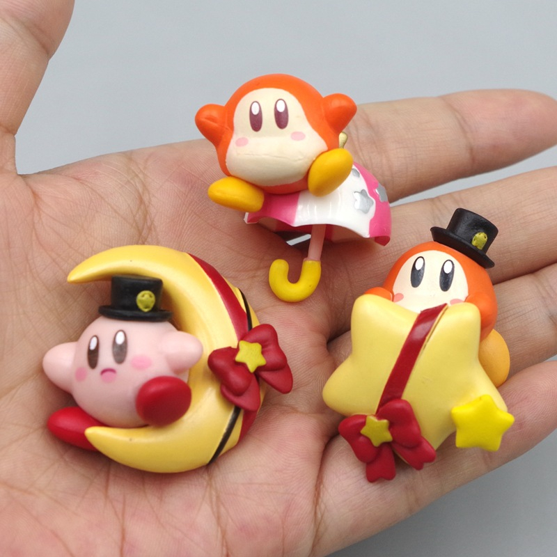 現貨 3款整套 日本遊戲 星之卡比 Kirby 柯比 瓦豆魯迪 抱星星 月亮Q版公仔人偶模型玩具手辦擺件娃娃孩子生日禮物