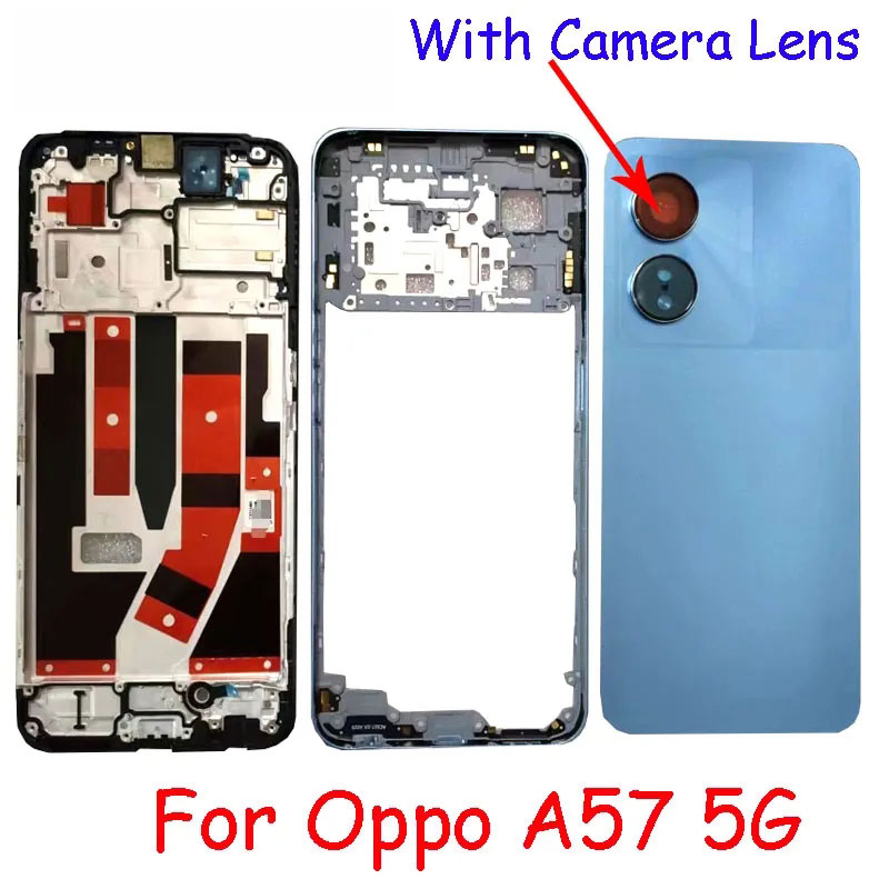 適用於 Oppo A57 5G PFTM20 前框 + 中框 + 後蓋電池帶鏡頭外殼擋板維修零件