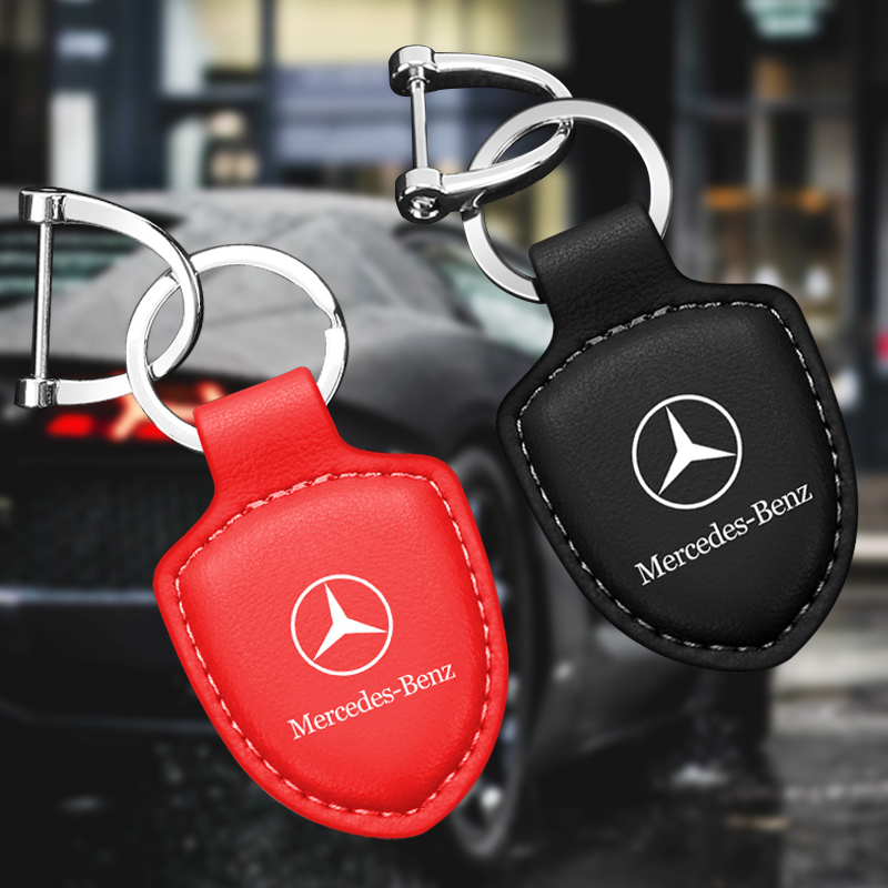 1 件黑色/紅色皮革汽車鑰匙扣汽車標誌鑰匙圈適用於梅賽德斯奔馳 W212 W211 W210 W203 W204 W20