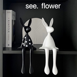 【SEE✿ FLOWER】現代輕奢波點坐姿兔長耳兔擺件家居客廳電視櫃桌面裝飾品創意可愛 可愛長耳朵兔子擺件樣板間客廳電視