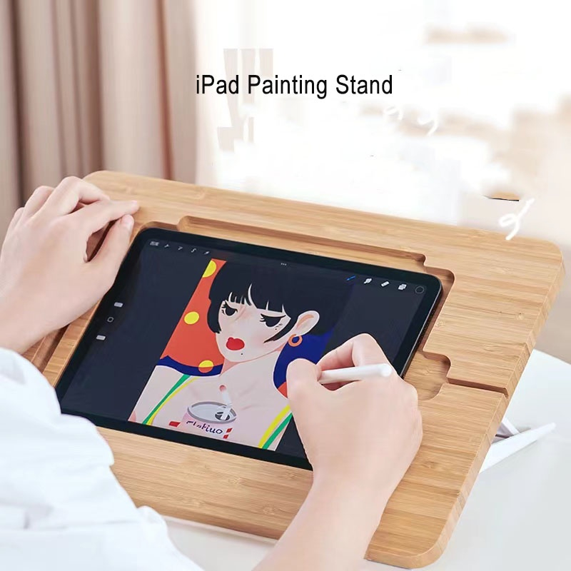 多角度可調節可折疊竹繪圖 iPad 支架適用於 iPad 11 英寸 12.9 英寸