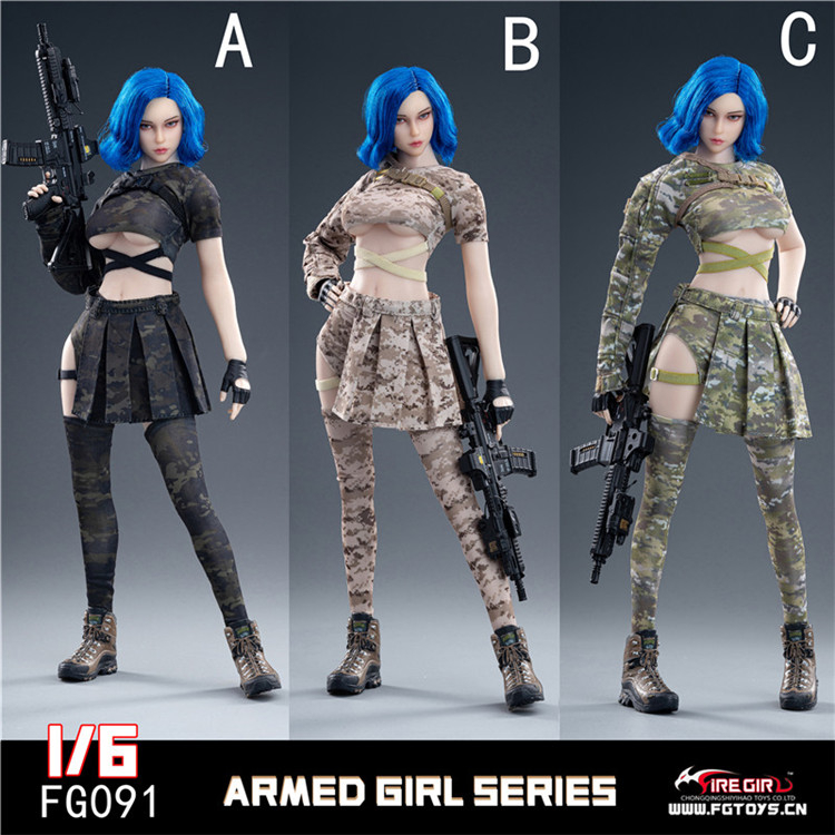 Fire Girl Toys FG091 1/6 比例武裝女孩迷彩衣服套裝適合 12 英寸 TBL 女性人偶身體