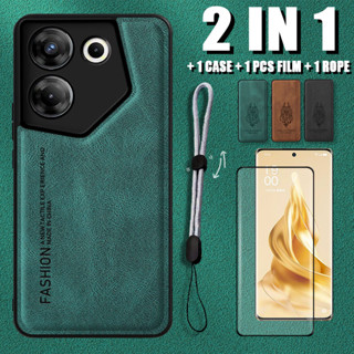 2 合 1 適用於 Tecno Camon 20 Pro 5G CK8n 豪華皮套,帶可調節繩索和陶瓷螢幕保護膜