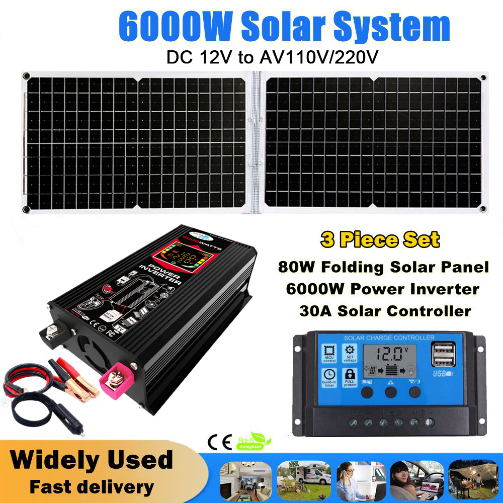 6000W太陽能系統80W太陽能板30A控制器12V至110V/220V電源逆變器