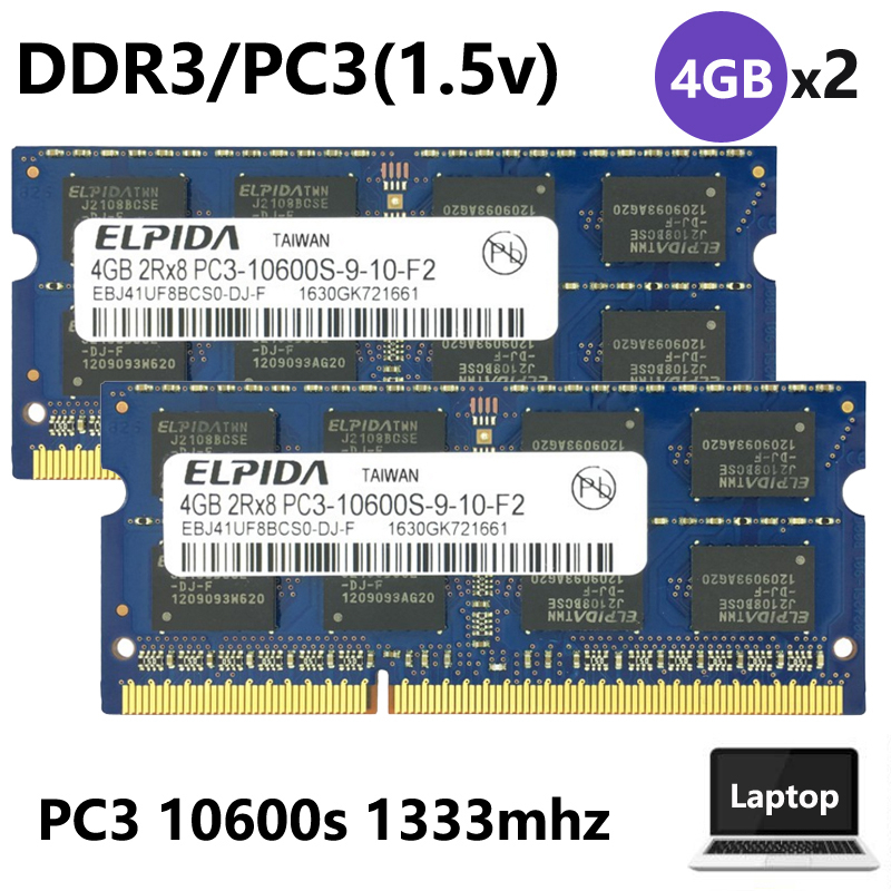 適用於 ELPIDA 8GB(4GBx2pcs) 2Rx8 PC3-10600S DDR3 1333mhz 1.5V 筆
