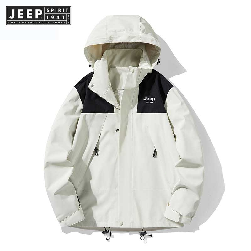 JEEP SPIRIT 1941 ESTD 女式男式夾克時尚薄款純色連帽夾克休閒外套運動秋季風衣 S-4XL