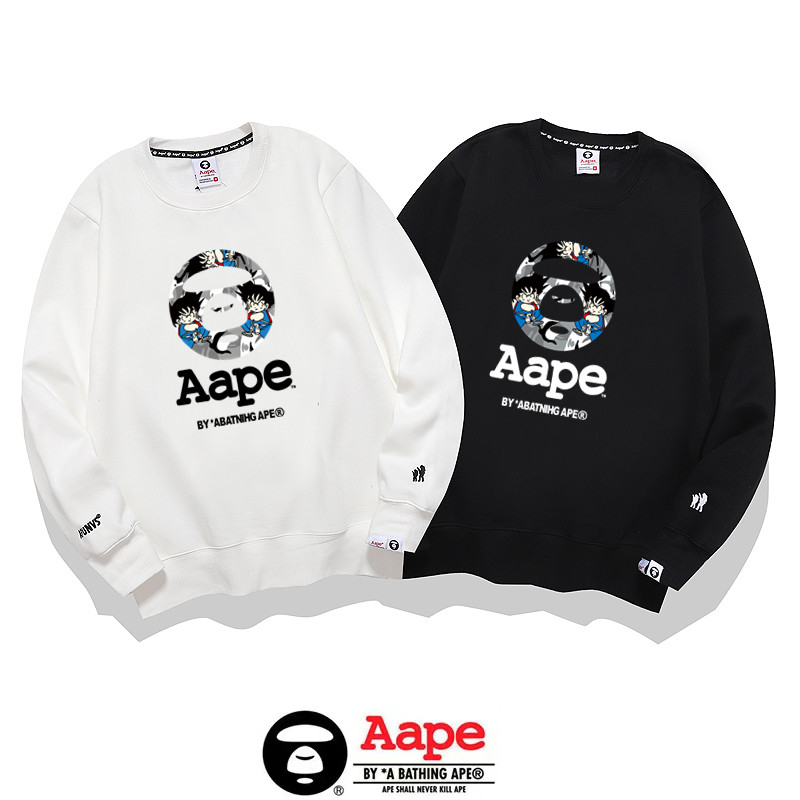 Aape BAPE 印花男士女士新品外套連帽衫休閒毛絨加厚高品質長袖棉毛圈材料迷彩字母標誌黑色白色