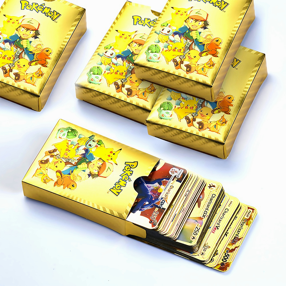 寶可夢卡牌 55入寶可夢閃卡 寶可夢金卡 金箔閃卡 動漫卡牌 英文版遊戲金卡銀卡黑卡