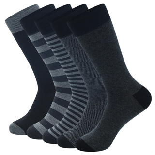 大唐襪業 D736男士長筒襪大尺碼條紋素色商務黑色日常工作襪子
