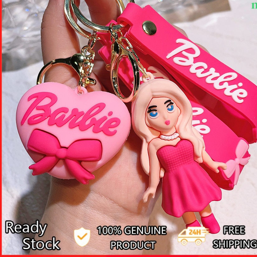 可愛芭比鑰匙扣卡通芭比娃娃挂件愛心鑰匙圈手機車粉色鑰匙扣芭比鑰匙扣