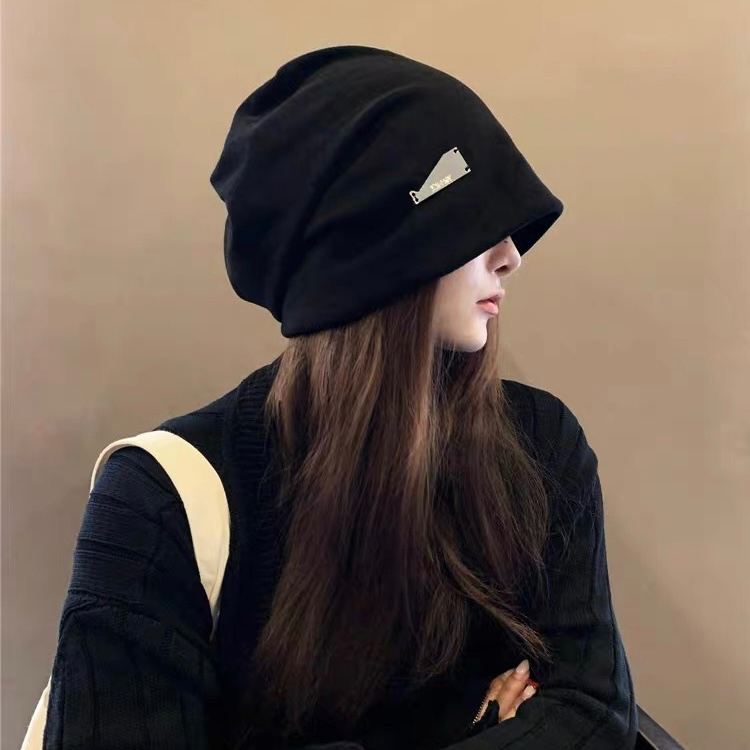木瓜製品MG STUDIO/復古原創鐵標堆堆帽子女大頭圍顯臉小包頭帽針織冷帽男保暖套頭帽