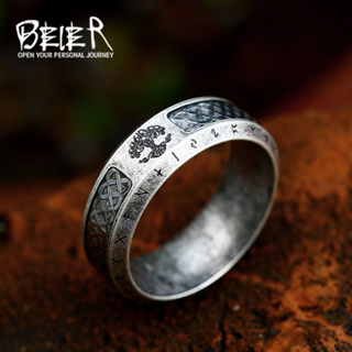 北歐維京字母時尚簡約鈦鋼戒指 歐美復古生命樹不鏽鋼指環