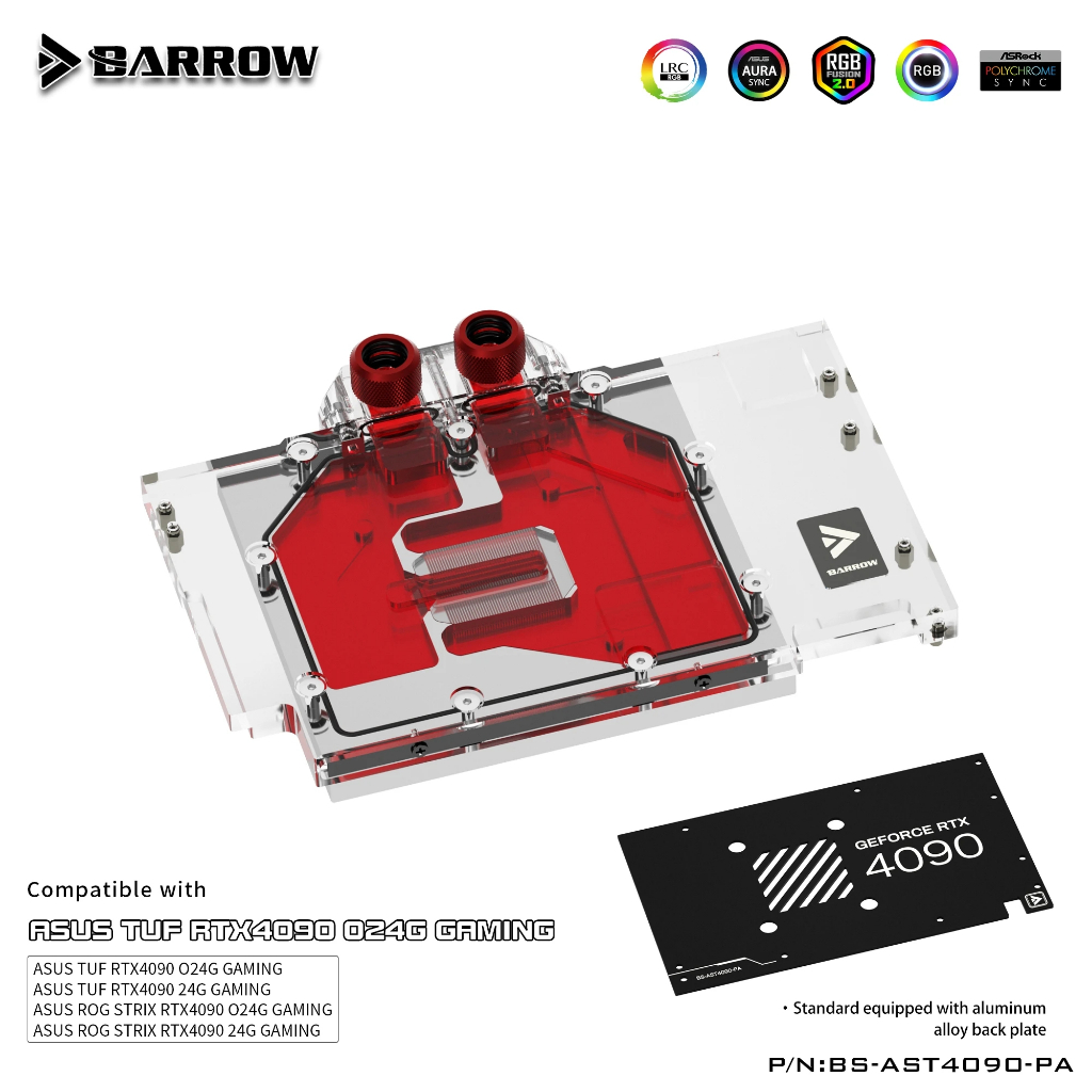Barrow GPU 水冷頭適用於華碩 TUF RTX 4090 O24G/24G GAMING 顯卡散熱器帶背板,BS