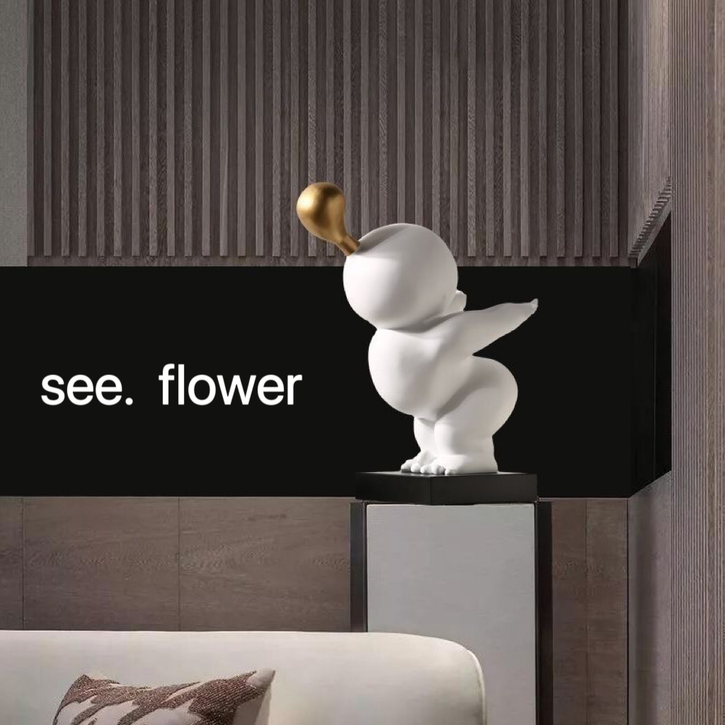 【SEE✿ FLOWER】現代簡約抽象人物吹泡泡裝飾品擺件 吹泡泡抽象人物客廳室內大型飾品擺件ins落地雕塑裝置藝術樣板