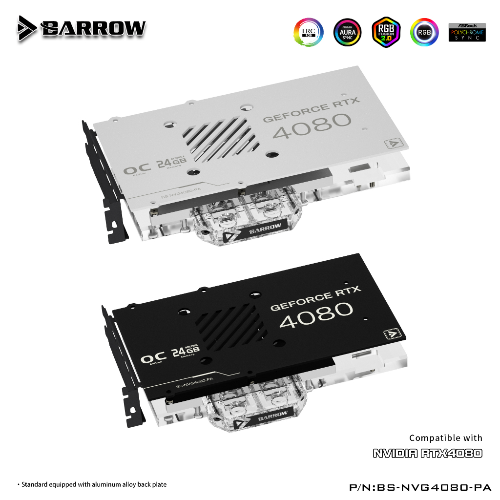 Barrow GPU 水冷頭適用於 NVIDIA 4080 Founder Edition 顯卡全覆蓋帶背板,黑色/白色