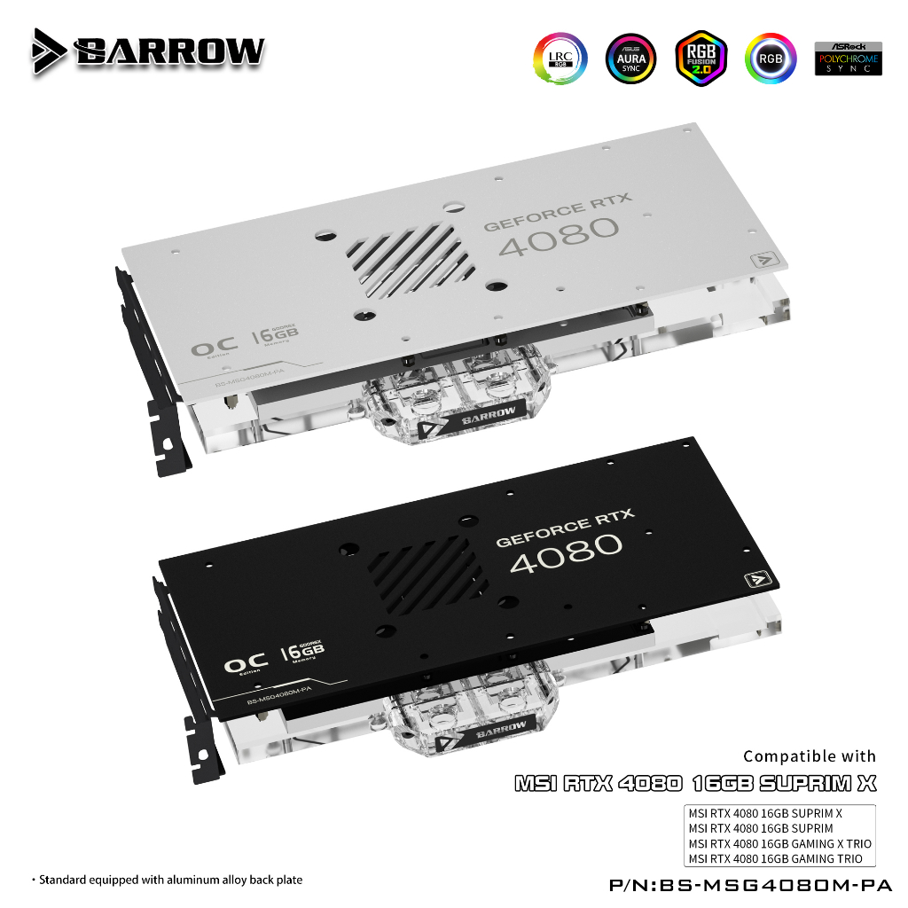 Barrow GPU 水冷頭適用於 MSI RTX 4080 16GB SUPRIM X 顯卡冷卻器帶背板,BS-MSG