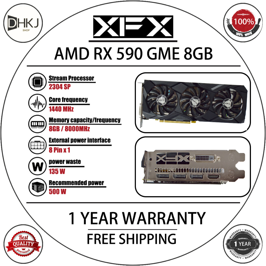 Xfx RX590GME 8GB 顯卡 2304sp GDDR5 256bit 遊戲顯卡 DirectX 12 台式電腦