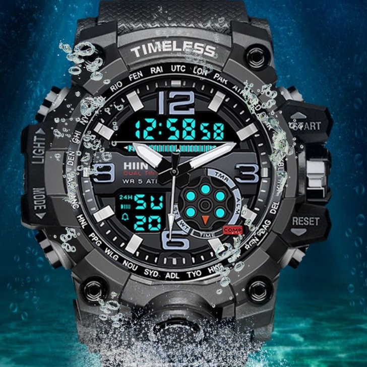 男士戶外運動手錶 指針雙顯式多功能夜光防水運動電子錶