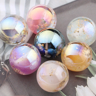 20pcs 人魚姬金箔星空樹脂直孔圓珠 16mm 冷月電鍍不刮花散珠DIY手機鏈