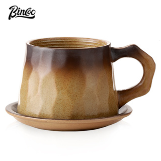 Bincoo炻器杯碟套裝復古創意馬克杯意大利拿鐵咖啡杯下午茶杯家用辦公320ml