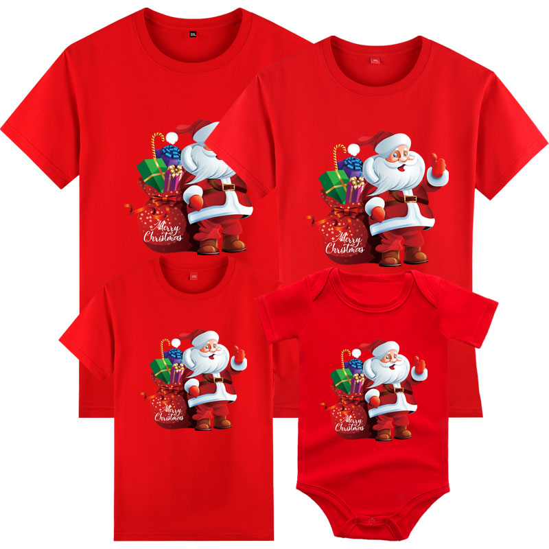 聖誕快樂兒童嬰兒連身衣聖誕老人家庭 T 恤棉 2024 年新年家庭配套服裝 T 恤家庭 T 恤家庭 T 恤情侶 T 恤女