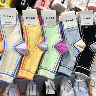 正品有單獨標籤❗韓國東大門襪 KSOX時尚撞色彩中筒襪 二次元線條風格 長棉襪