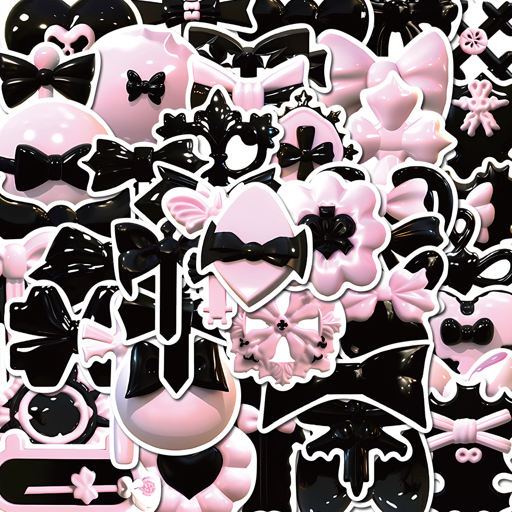 50 件 3D 粉色黑色藝術可愛貼紙手機殼電腦平板電腦防水貼紙