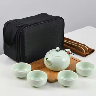 中式便攜旅行茶具陶瓷功夫茶具茶杯茶壺方形茶盤茶布茶夾
