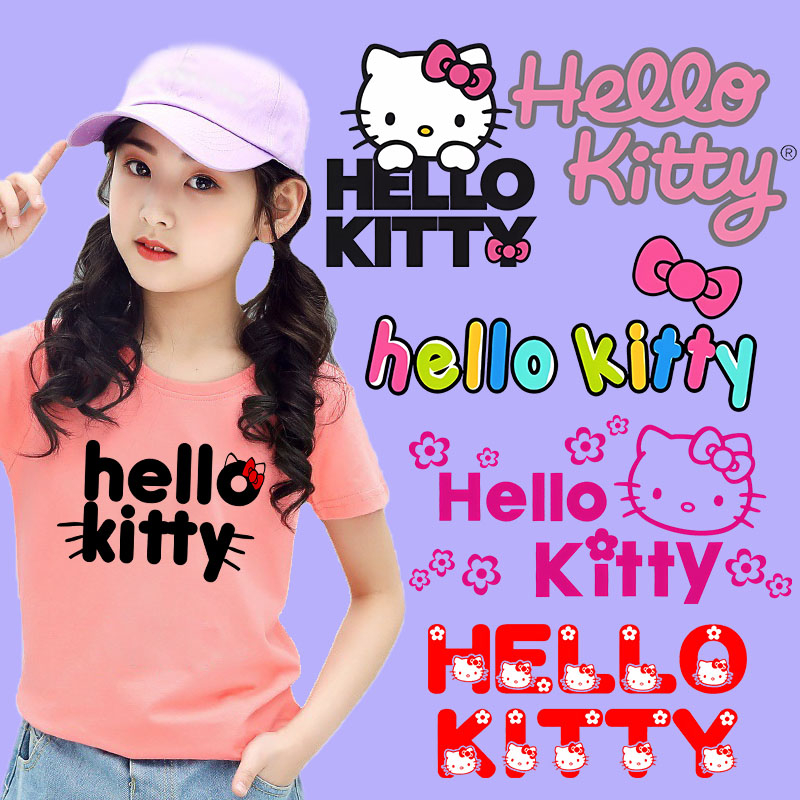 Hello Kitty 熱轉印貼紙卡通標誌衣服 DIY 裝飾貼花可愛 T 恤熨燙貼片生日禮物