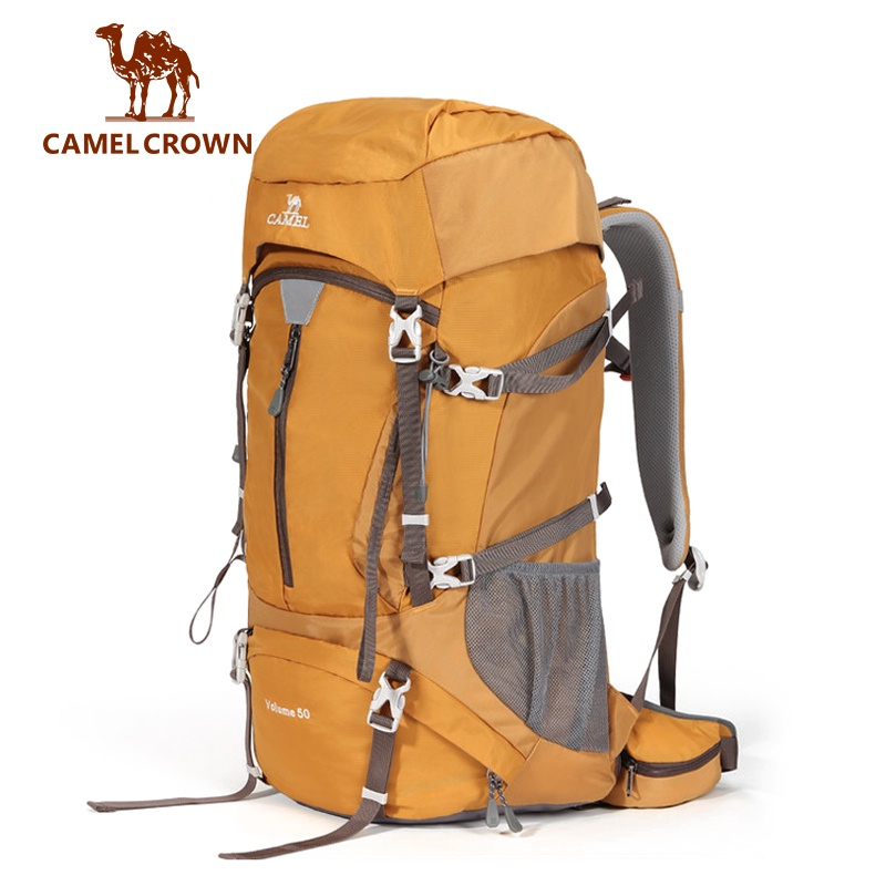 CAMEL CROWN駱駝 鷹隼登山包 50L戶外大容量徒步露營雙肩包防潑水長途旅行背包
