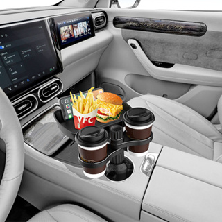 汽車杯架餐盤 360°可旋轉車用杯架托盤 車用飲料咖啡小餐桌 可調式食品置物架 車上收納 汽車餐盤 汽車手機架