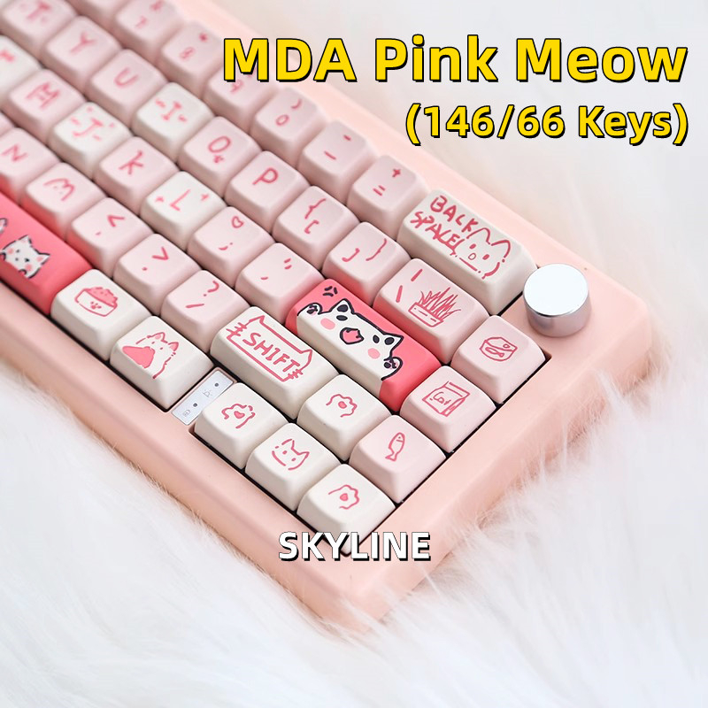 【特價】146/66 鍵 MDA Profile 粉色喵主題鍵帽適用於機械遊戲鍵盤 Mx Switch PBT 五面昇華