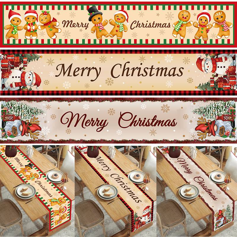 6 款聖誕快樂桌旗薑餅人雪人滌綸桌布聖誕裝飾 2023 年聖誕派對用品廚房餐桌裝飾聖誕飾品