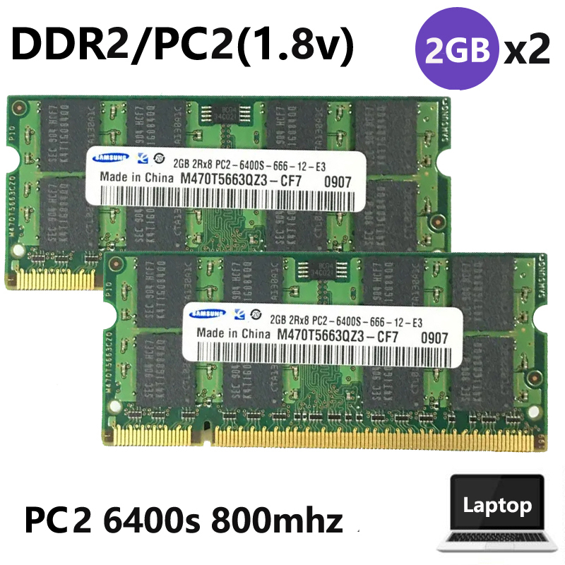 4gb(2gbx2pcs) DDR2 800mhz 2Rx8 PC2 6400s 200Pin SODIMM RAM 筆