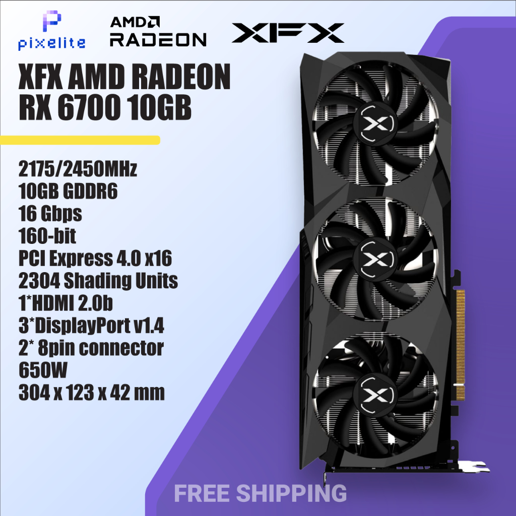 二手 XFX RX 6700 10GB GDDR6 AMD 顯卡 grafik 卡 GPU RX6700 XL 需要 R
