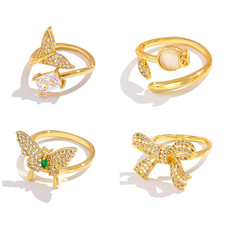 『時光物語』韓國時尚開口食指戒指 女閨蜜設計感蝴蝶結花朵珍珠鋯石指環