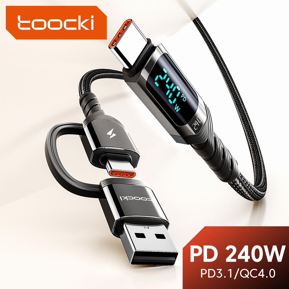 Toocki 240W 2 合 1 快速充電線 PD3.1 QC4.0 USB C 型轉 C 型數據線,帶電源數顯