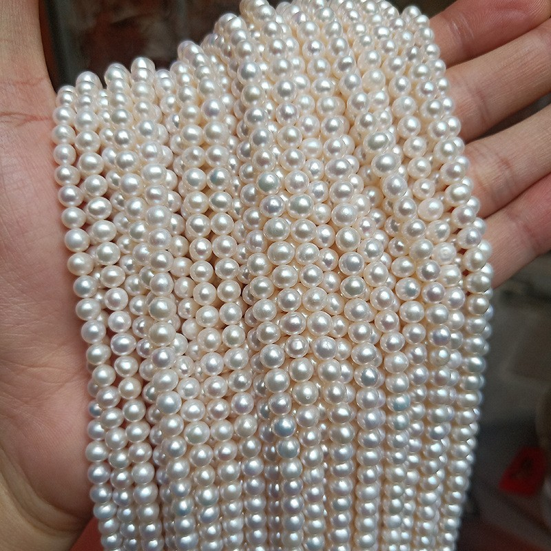 正品天然淡水珍珠4-5mm雞蛋珍珠散珠半成品diy飾品裸珠飾品批發