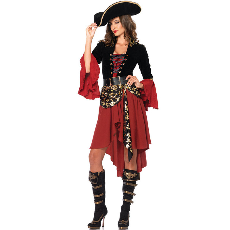 cosplay 萬聖節 新款大尺碼 海盜服裝 歐美性感 海盜女王 披風斗篷 COS服裝 道具套裝 扮演服飾