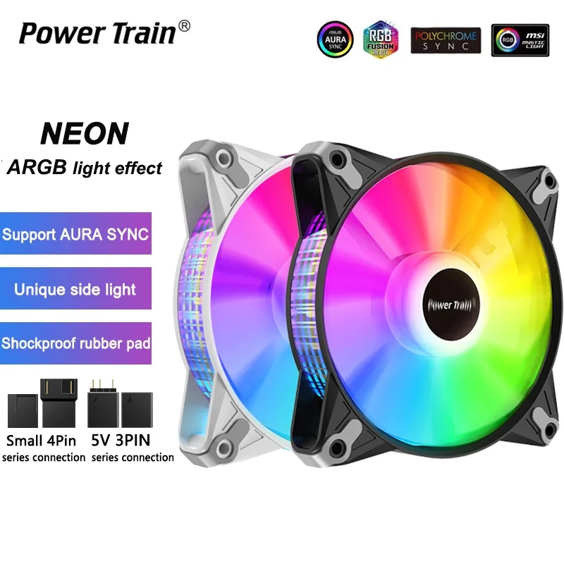 Power Train NEON 電腦機箱風扇 120MM 5V 3Pin ARGB 散熱靜音風扇大號 4Pin CPU