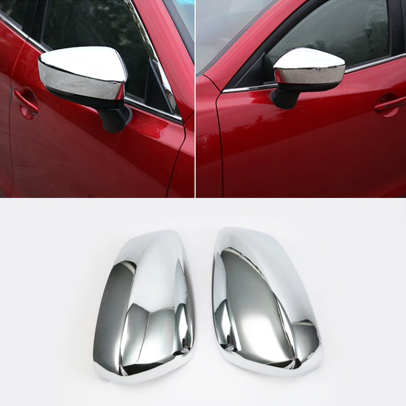適用於 MAZDA 2 2015-2021 鍍鉻銀色汽車後視鏡蓋飾條,MAZDA2 後視鏡裝飾