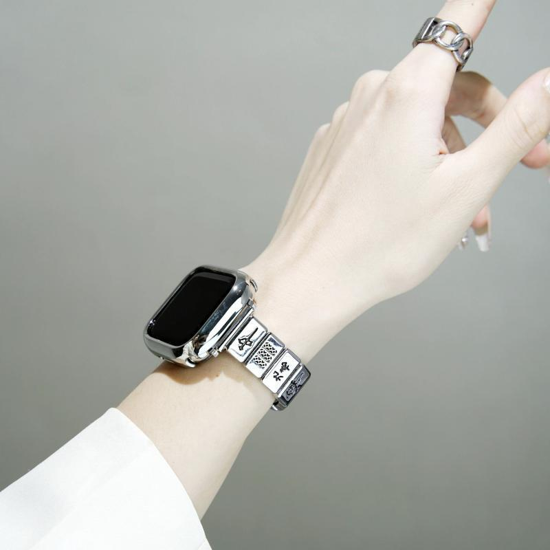 【現貨】小方塊麻將款錶帶AppleWatch金屬蝴蝶扣適用蘋果錶帶S78 41mm 44mm 40mm