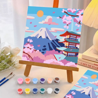 Drofe 20x20cm 帶框兒童繪畫數字風景油畫裝飾掛畫
